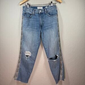 Women's Lucky Brand Ribbon Embellished Distressed Straight‎ Leg Jeans Size 2/26
